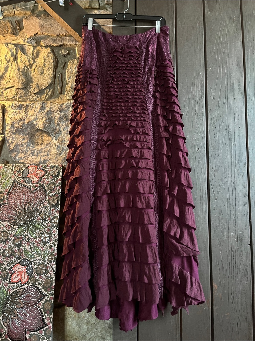 Free People Vintage Ruffly Plum Maxi Skirt! Sz L